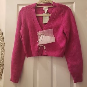 NWT H&M Rhinestone Bow Cardigan in Cerise